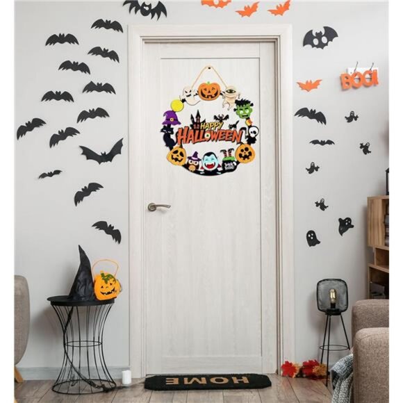 Halloween Decorations Wooden Pumpkin Ghost Door Wreath for Front Door Sign - Picture 2 of 8